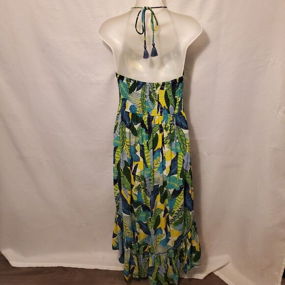 Aerie Paradise Palm Maxi Halter Dress Sz Med Tropical Boho Summer - Picture 5 of 12